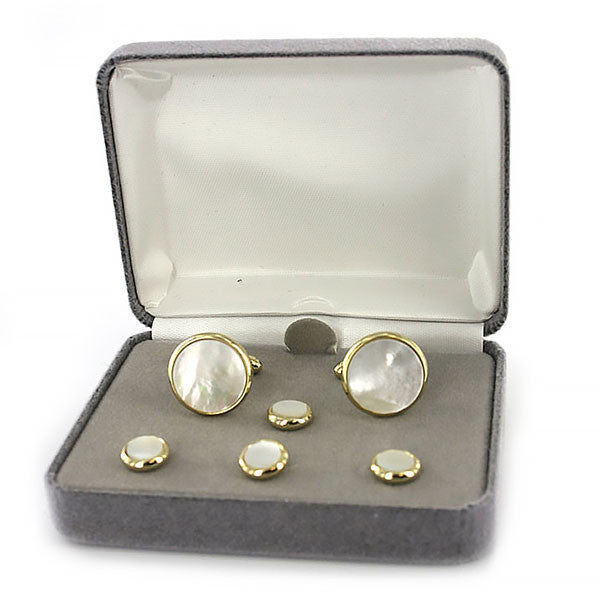 Genuine Mother of Pearl Navy Cufflinks and Set of 4 Studs