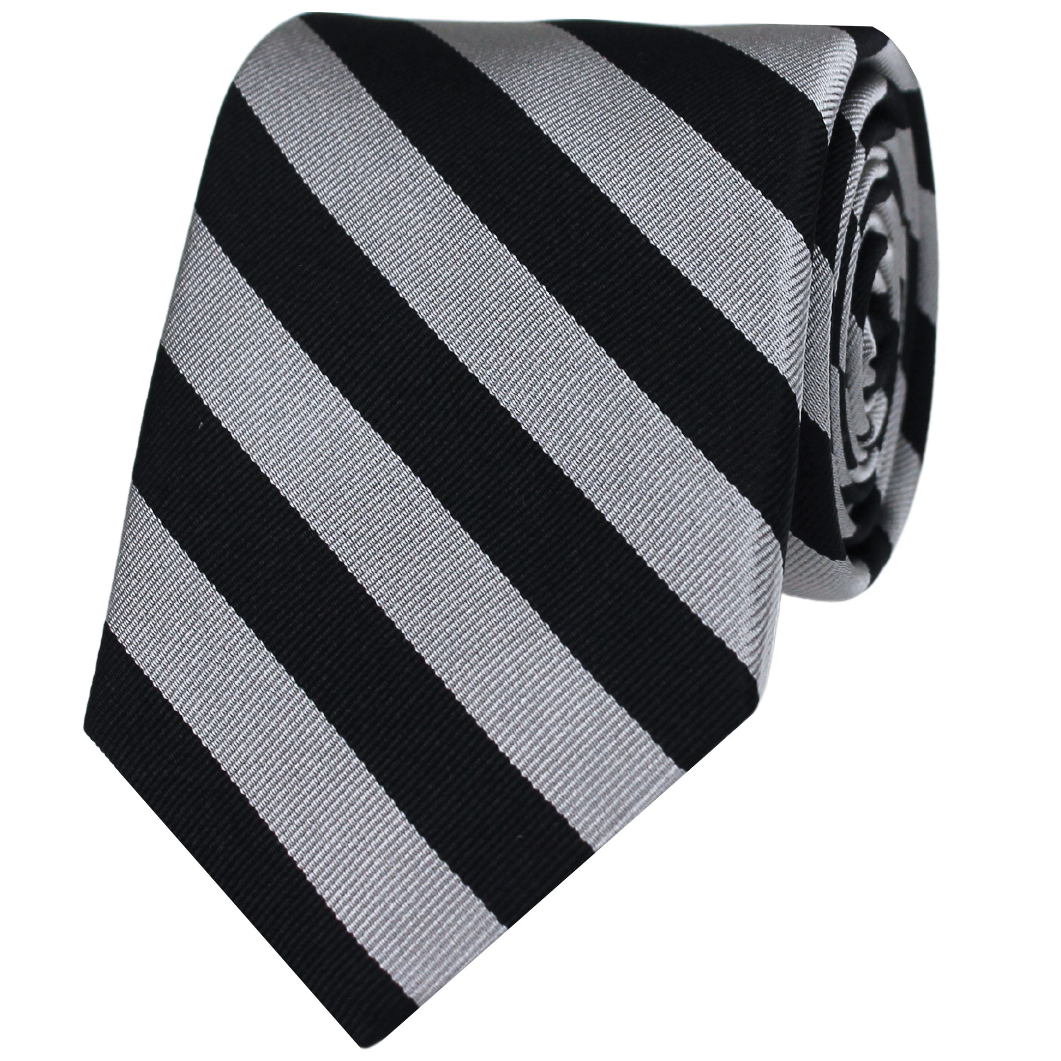 Black and Silver Plain Striped Silk Tie
