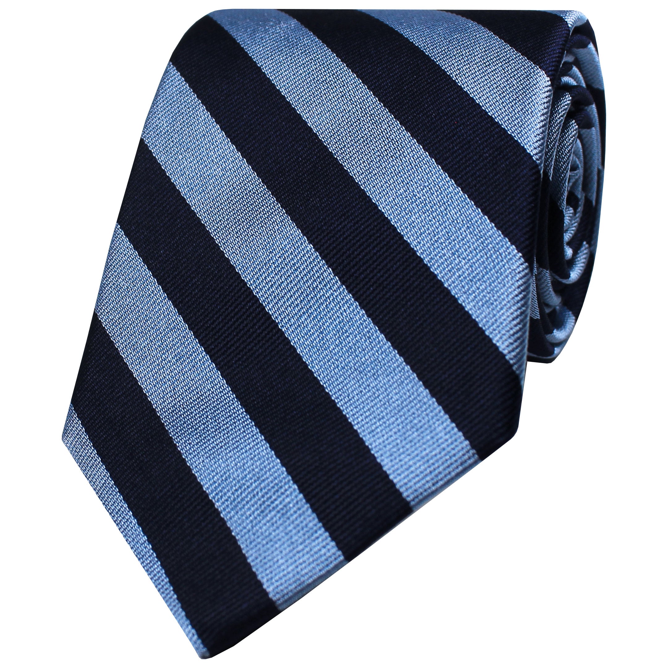 Sky Blue and Navy Blue Plain Striped Silk Tie