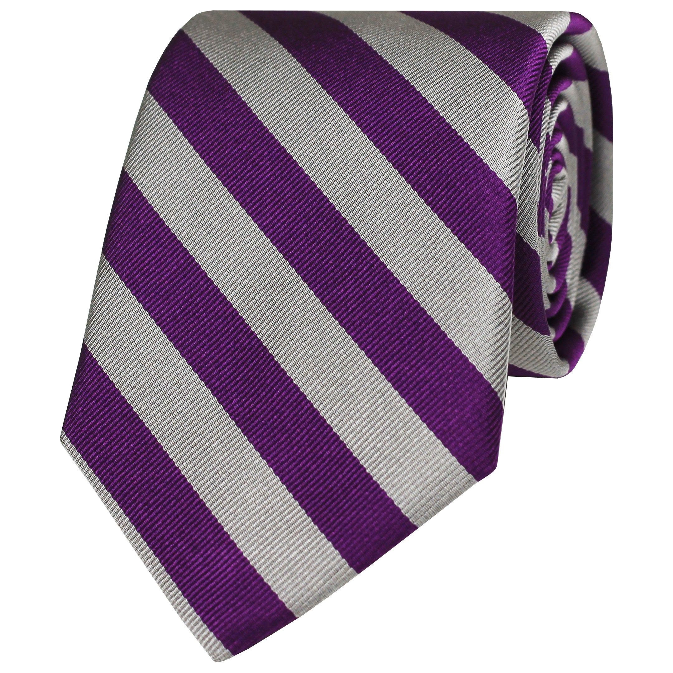 Purple and Silver Plain Striped Silk Tie
