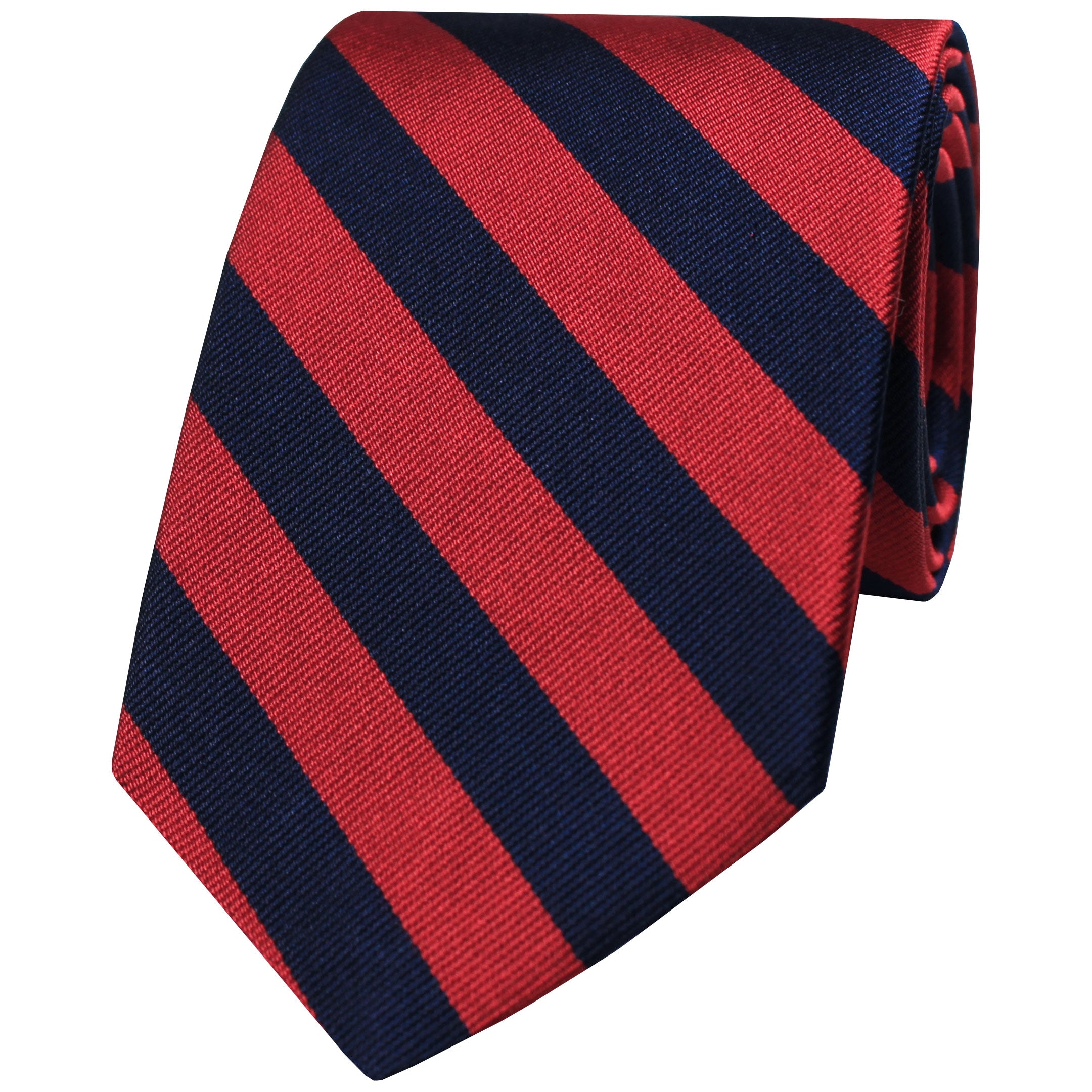 Red and Navy Blue Plain Striped Silk Tie