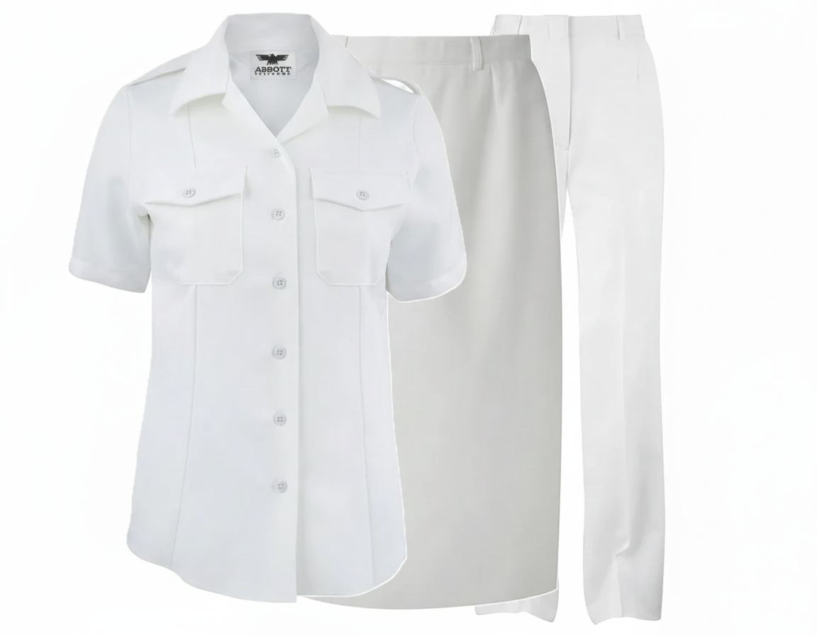 Navy Women's Summer White Uniform Set w/Pants & Skirt