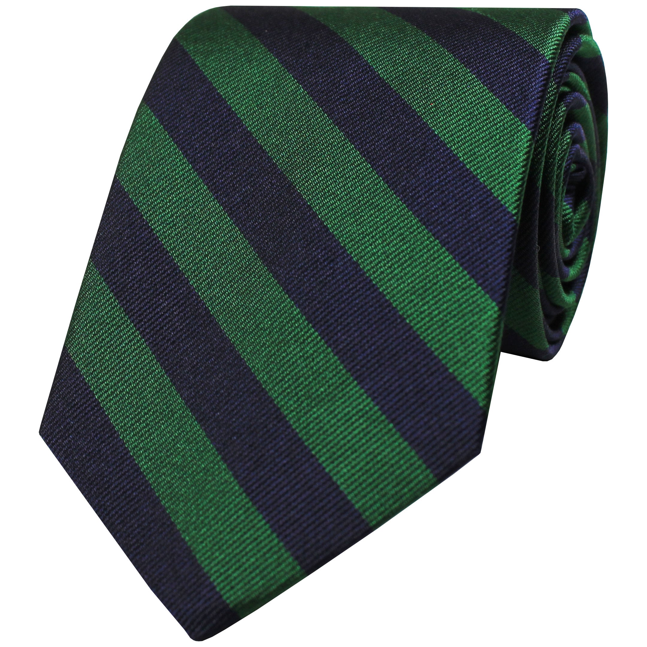 Green and Navy Blue Plain Striped Silk Tie