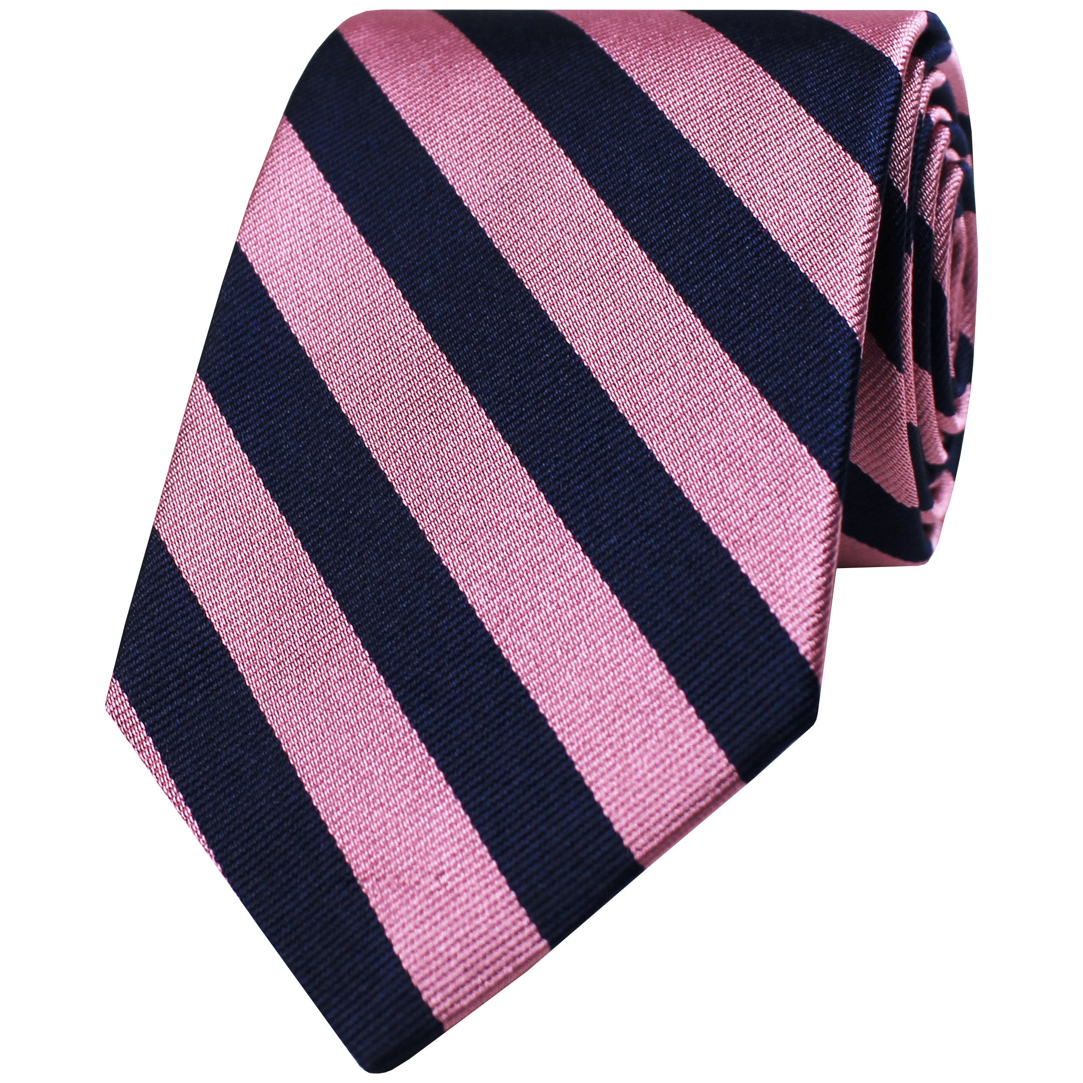 Pink and Navy Blue Plain Striped Silk Tie