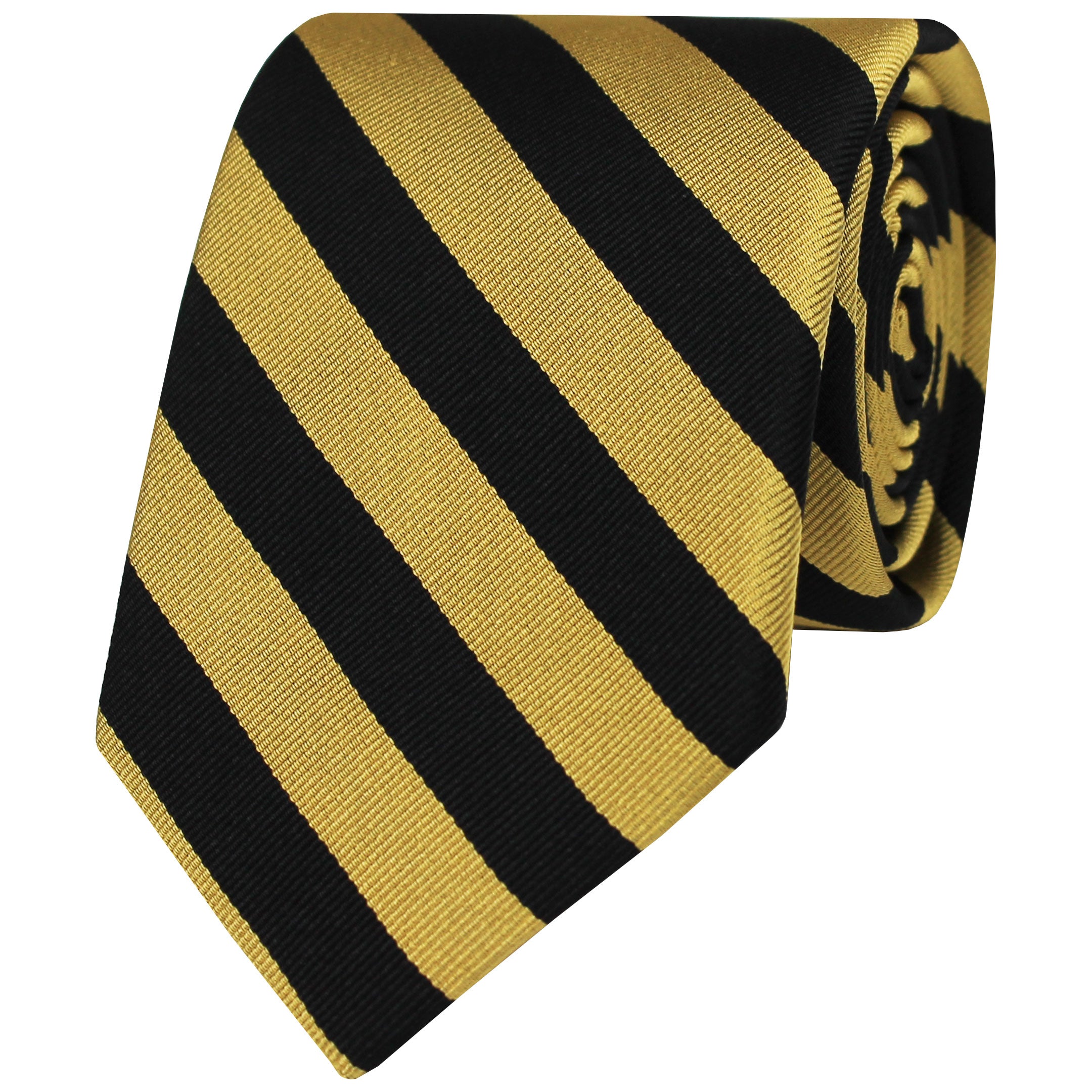 Gold and Navy Blue Plain Striped Silk Tie