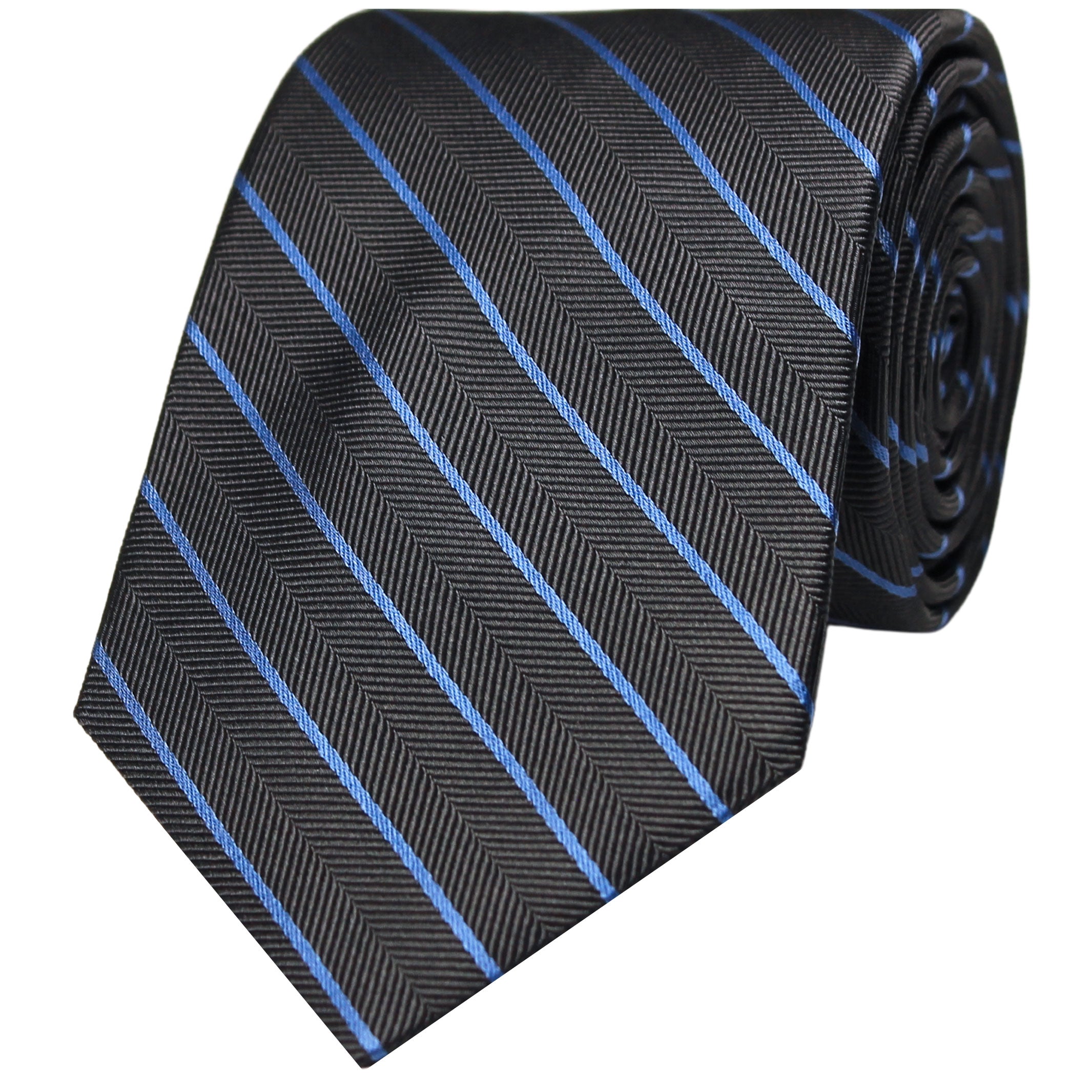 Grey Herringbone Striped Silk Tie