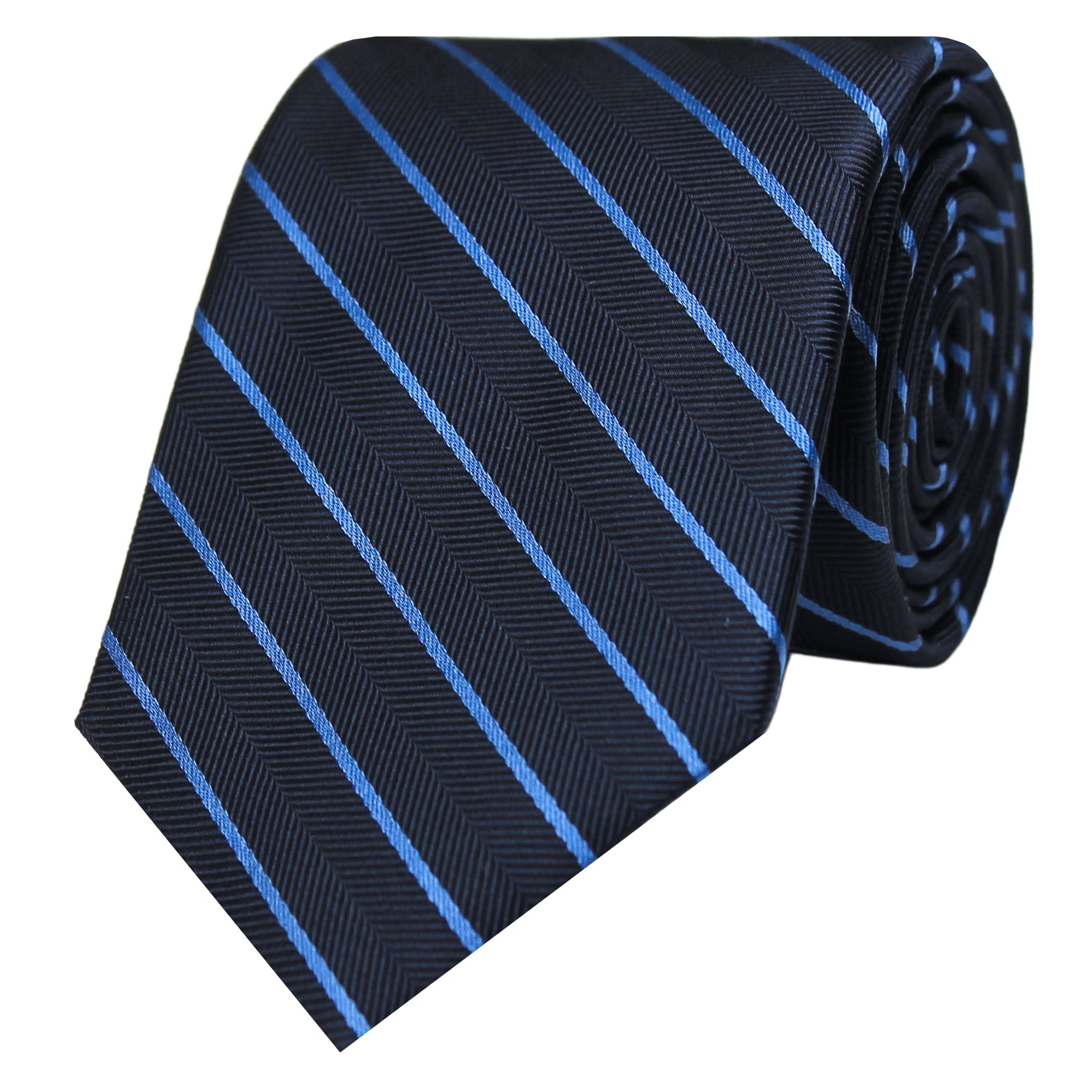 Navy Blue Herringbone Striped Silk Tie