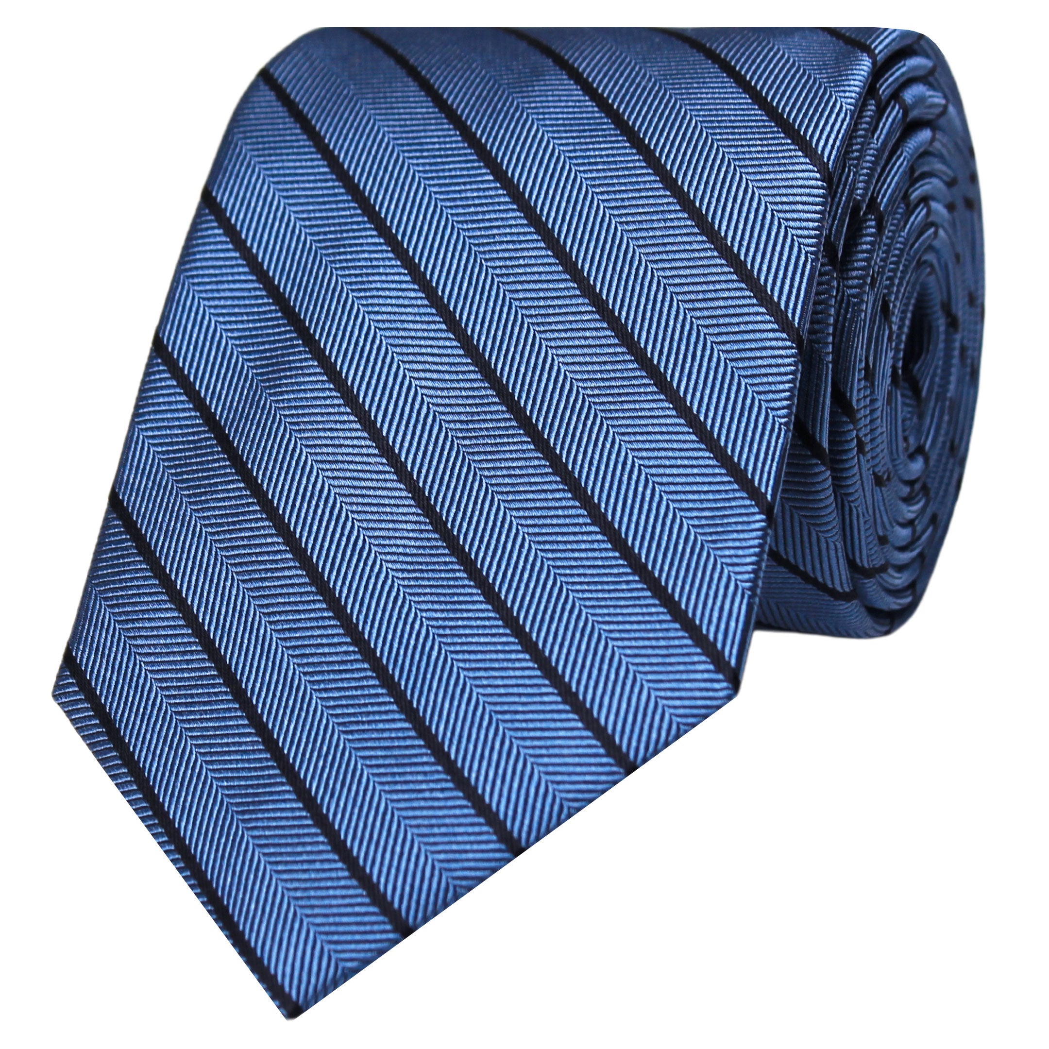 Sky Blue Herringbone Striped Silk Tie
