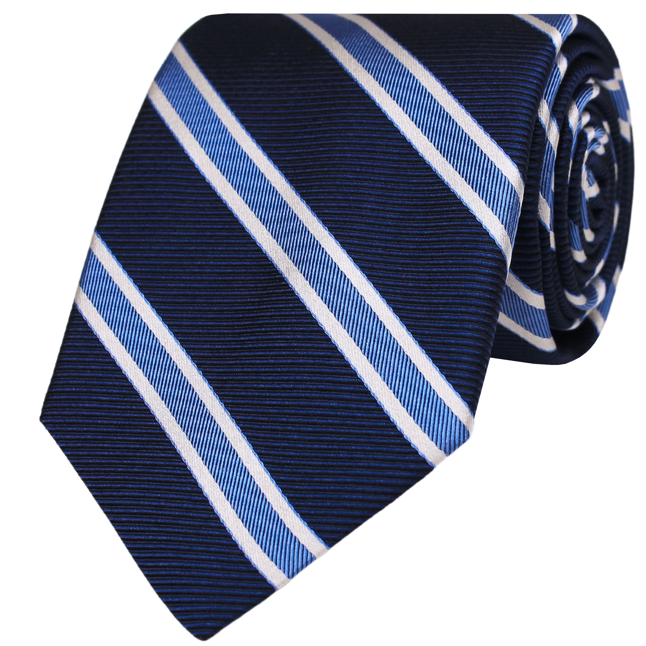 Navy Blue Broad Striped Silk Tie