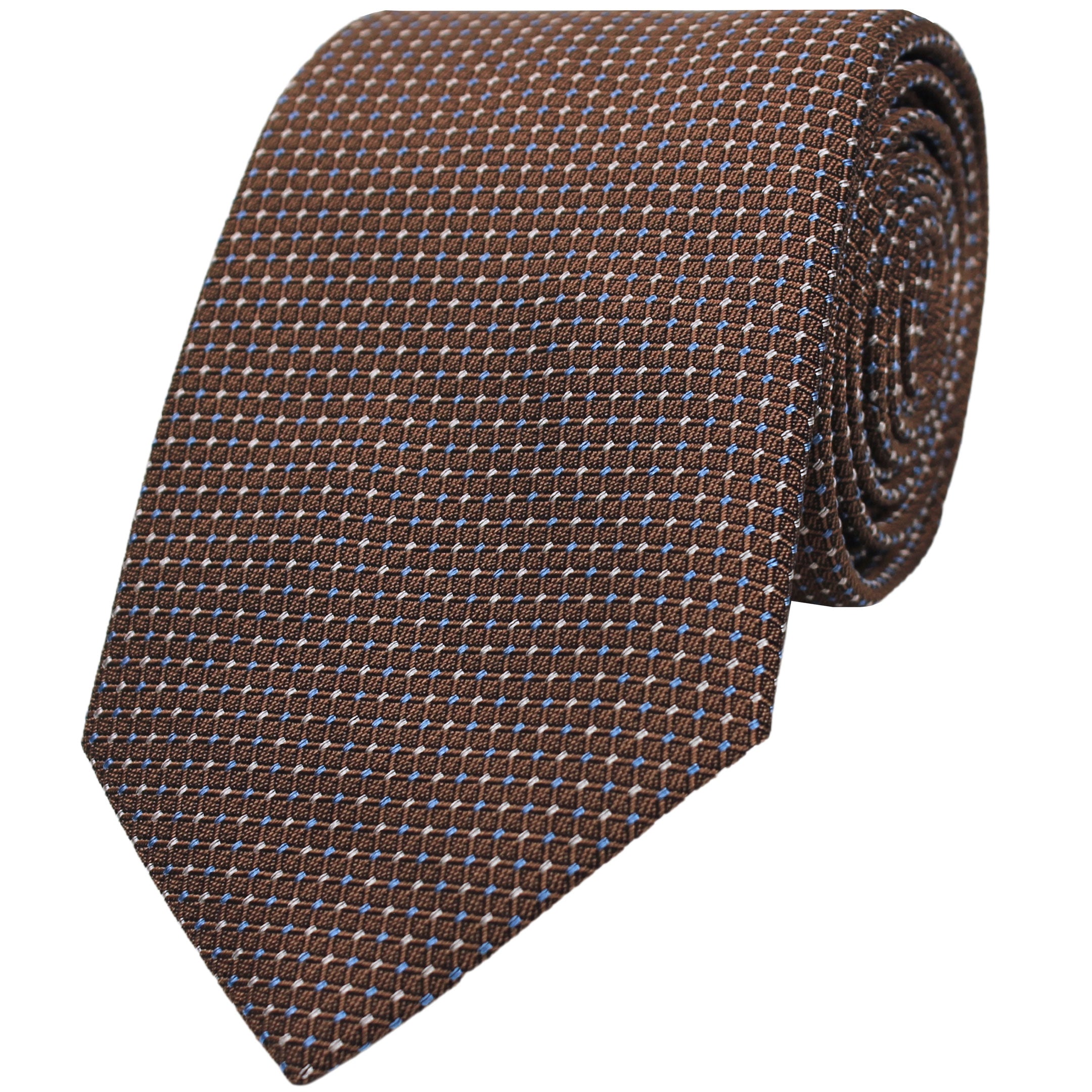Brown Small Squares Silk Cotton Blend Tie