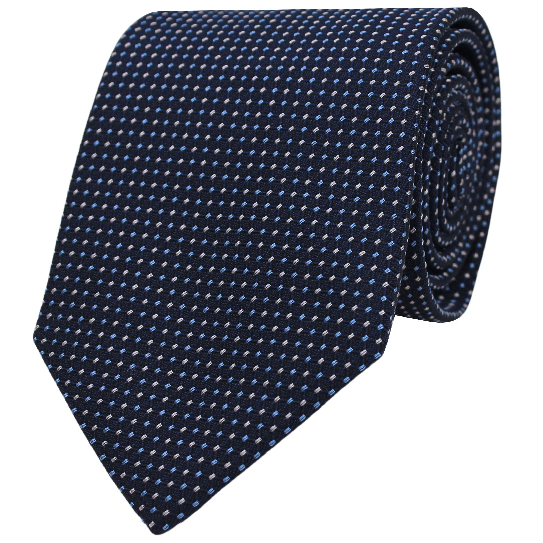 Navy Blue Small Squares Silk Cotton Blend Tie