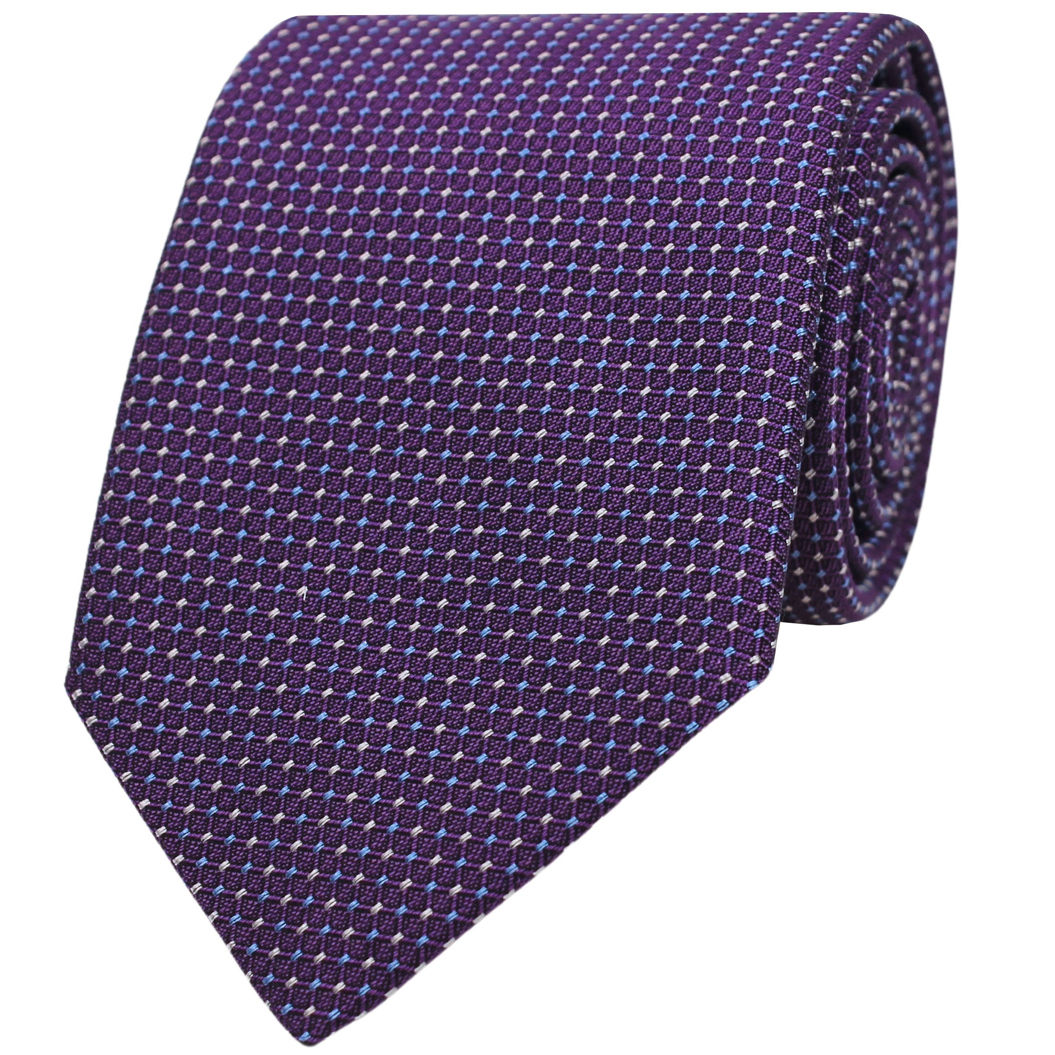 Purple Small Squares Silk Cotton Blend Tie