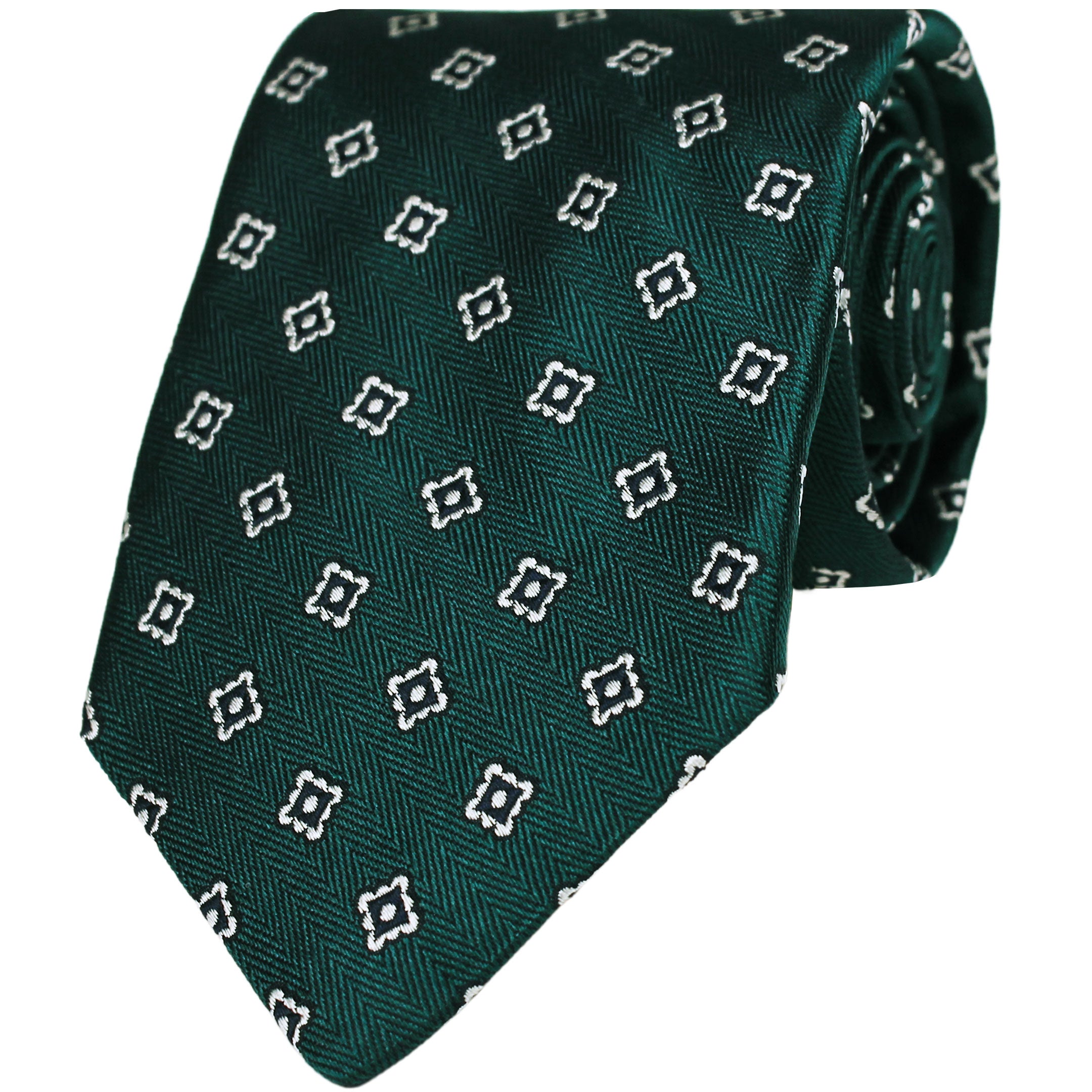 Green Diamond Herringbone Silk Tie