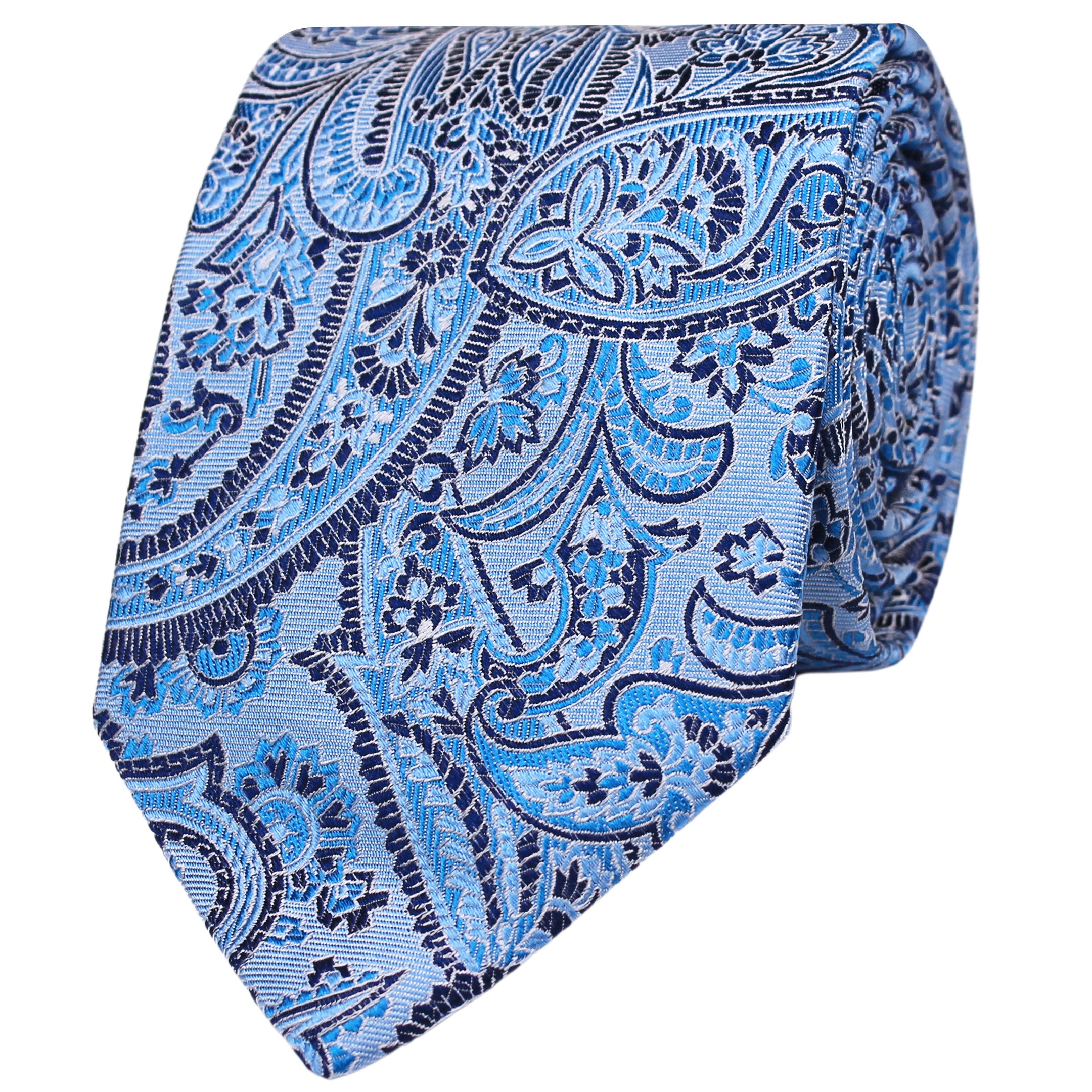 Light Blue Large Paisley Silk Tie