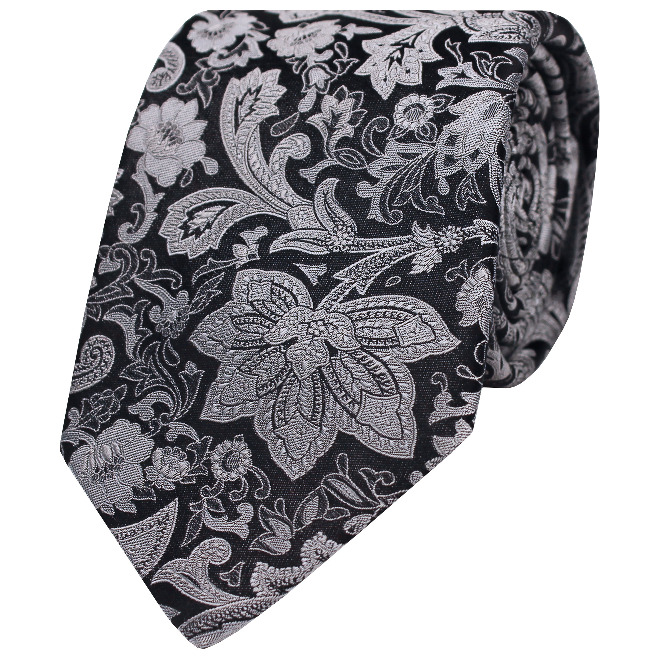 Silver Floral Silk Formalwear Tie