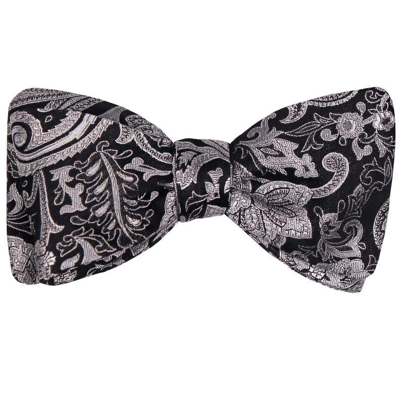 Silver Floral Silk Formalwear Bow Tie