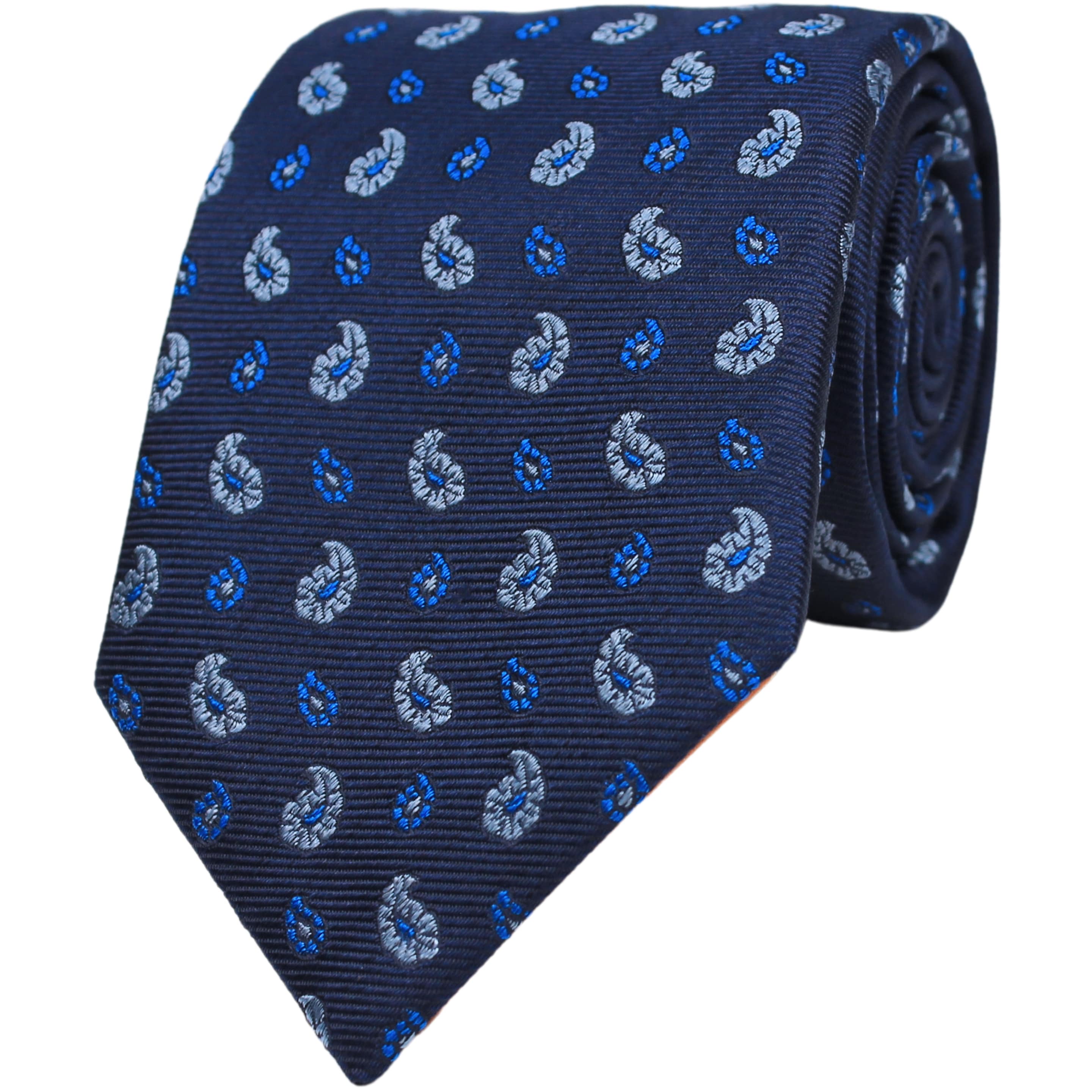 Navy Blue Small Paisley Silk Tie